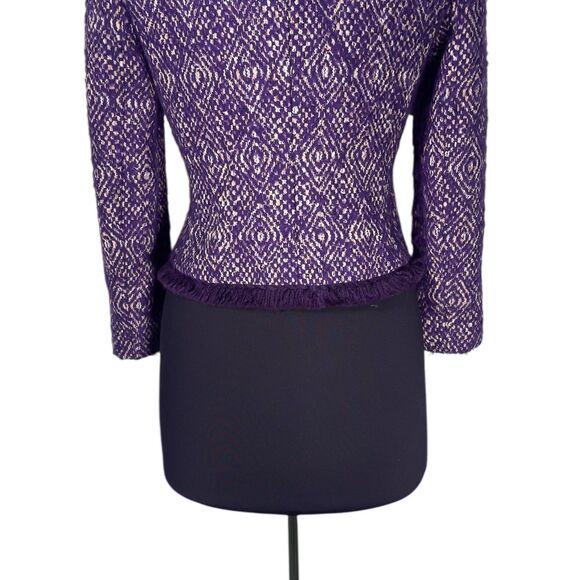 J. Crew Women's Jacket Purple Fringe Textured Wool Blend Gold Button Coat Size 2 - Picture 8 of 9